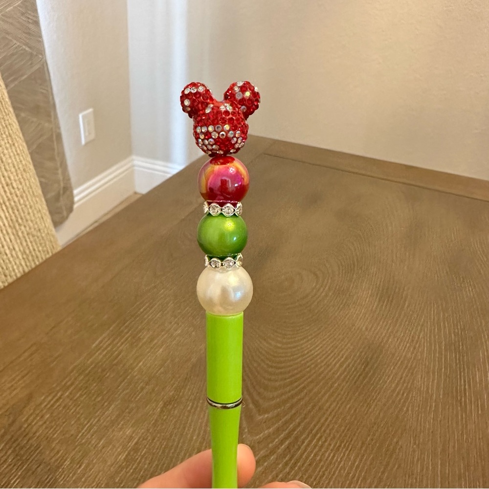 Disney Red/White/Green Mickey Handmade‎ Bling Beaded Pen